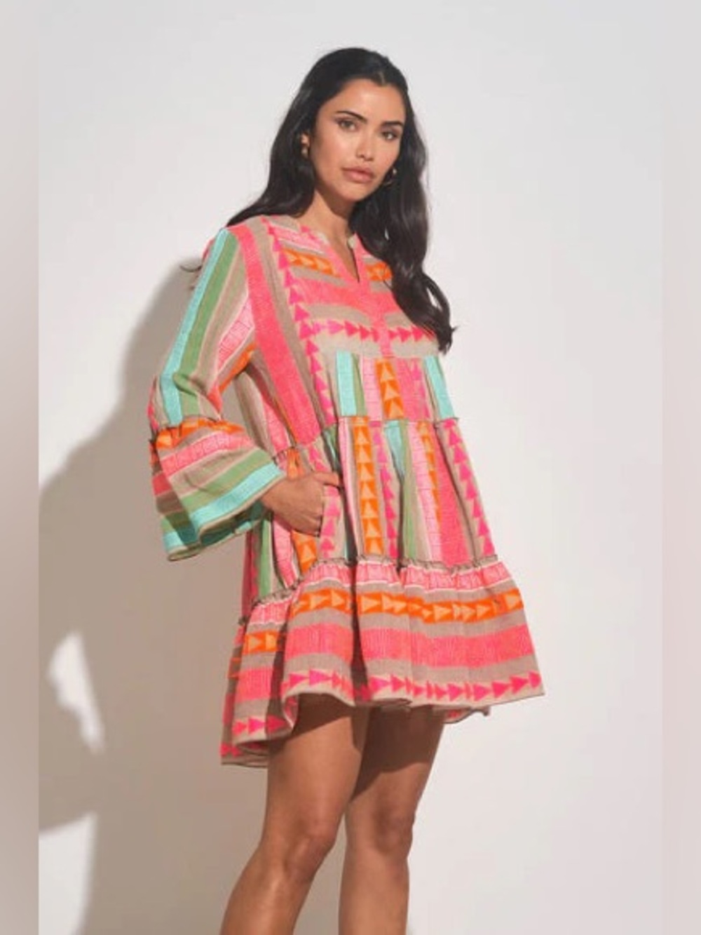 Elan Charli Dress in Fuschia Arrow/Tribal Print, Size Medium